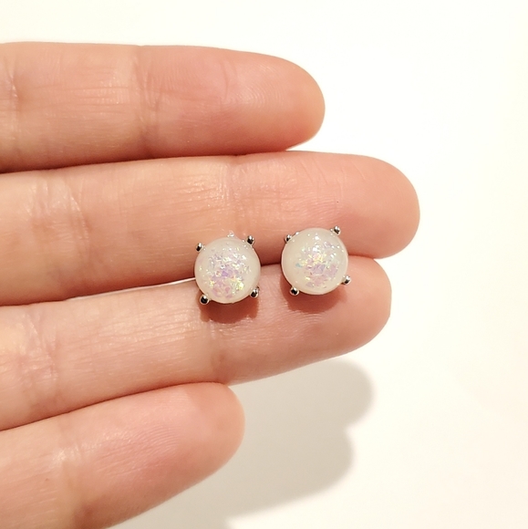 Jewelry - NWOT 8mm White Triplet Opal Stud Earrings